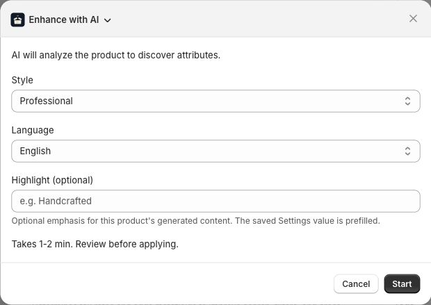 Startdialog mit Style, Language, optionalem Highlight und dem Start-Button.